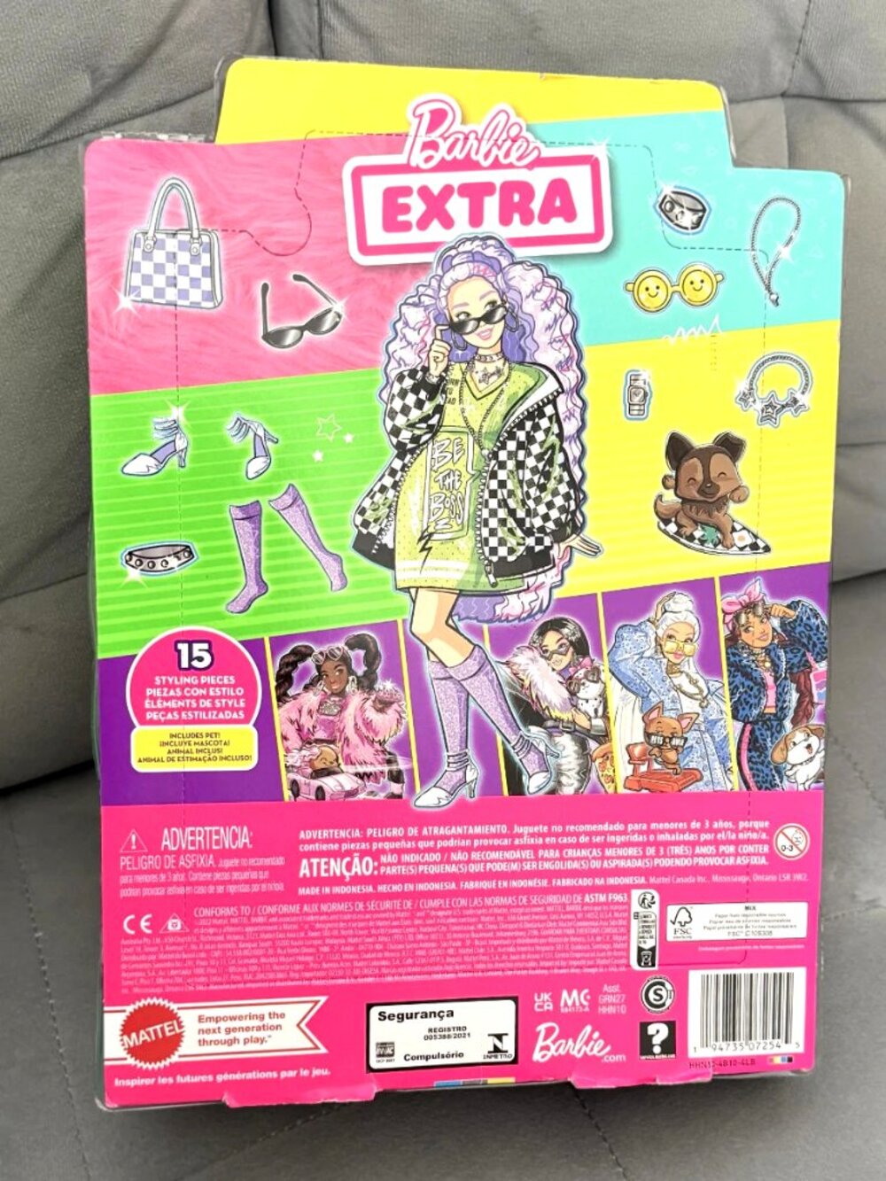 Barbie Extra Doll #18 Checkered Jacket with Pet Puppy NIB - Picture 4 of 8
